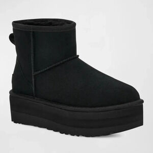 UGG Classic Mini Platform Suede Booties in Black  Sz: 6